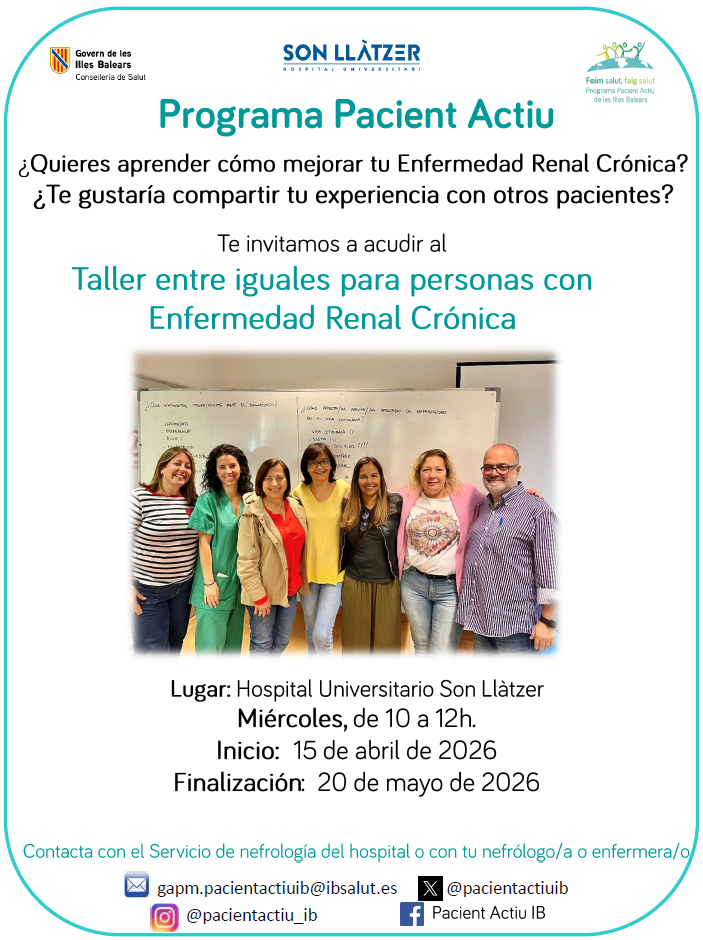 Taller entre iguals per a persones amb malaltia renal crònica